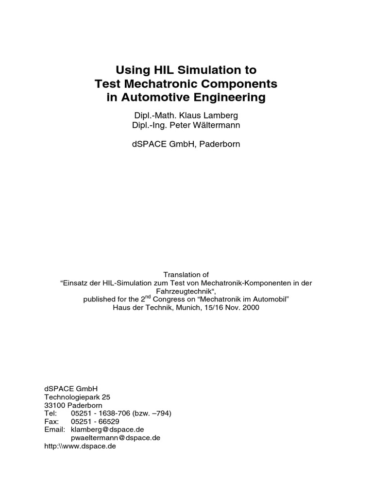 HIL Automotive Engineering PDF Simulation Systems Engineering