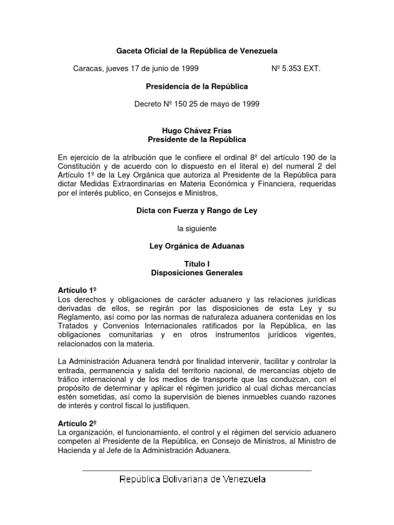 Ley Orgánica de Aduanas en Venezuela | PDF | aduana | Regulación