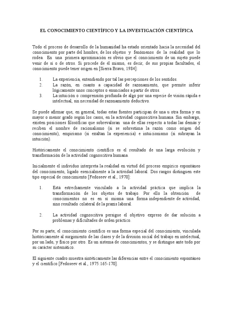 El Conocimiento Cientifico y La Investigacion Cientifica | PDF ...