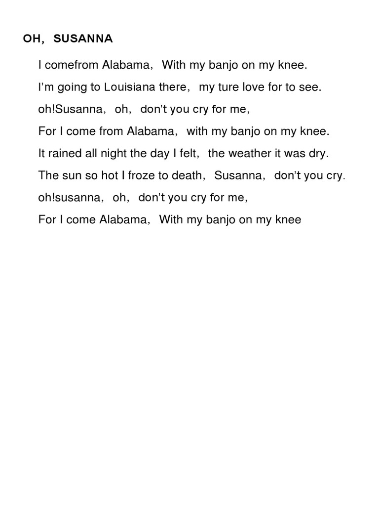 Oh Susana No Llores Mas Por Mi En Ingles Cancion