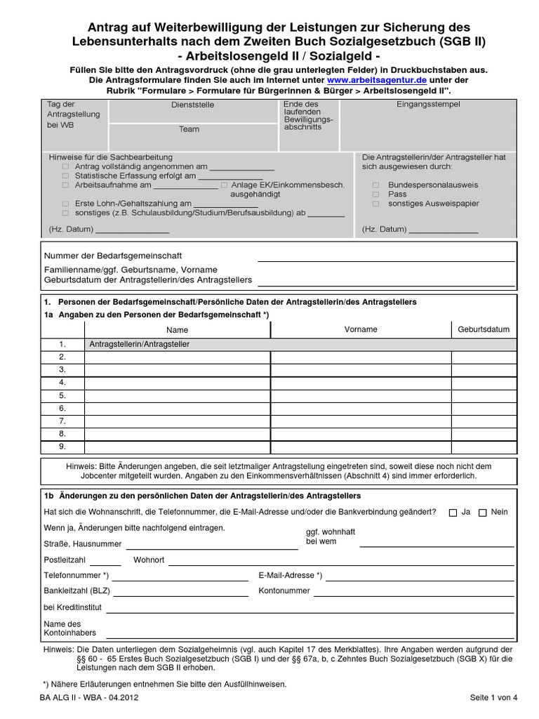 Weiterbewilligungsantrag Arbeitslosengeld II | PDF