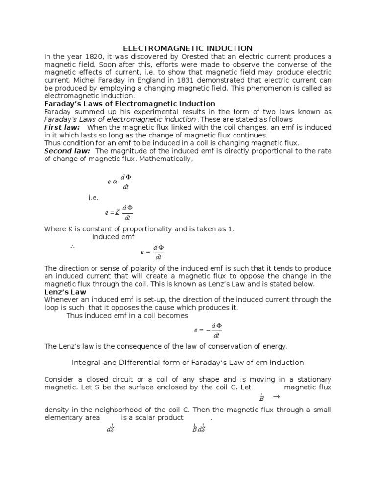 Faraday's Laws of Electromagnetic Induction | PDF | Electromagnetic ...