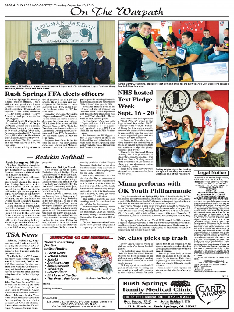 Rush Springs Gazette PDF Softball Athletic Sports