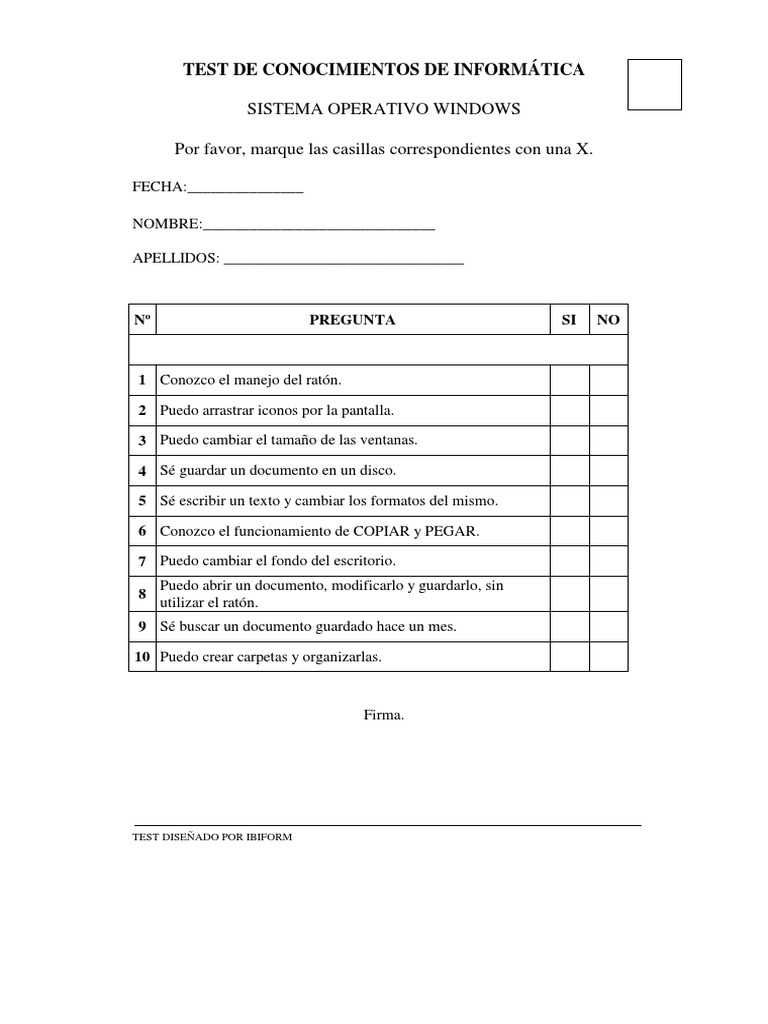 Test de Informatica | PDF | Tabla (base de datos) | Hoja de cálculo