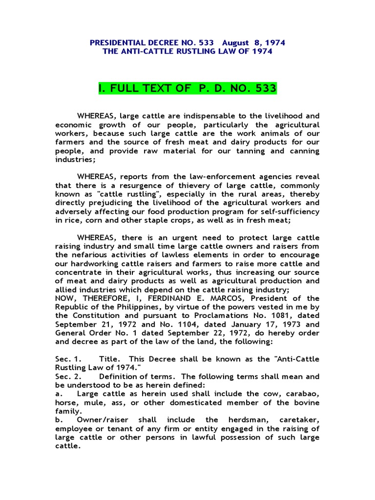 Anti-Cattle Rustling Law of 1974 | PDF | Sentence (Law) | Witness