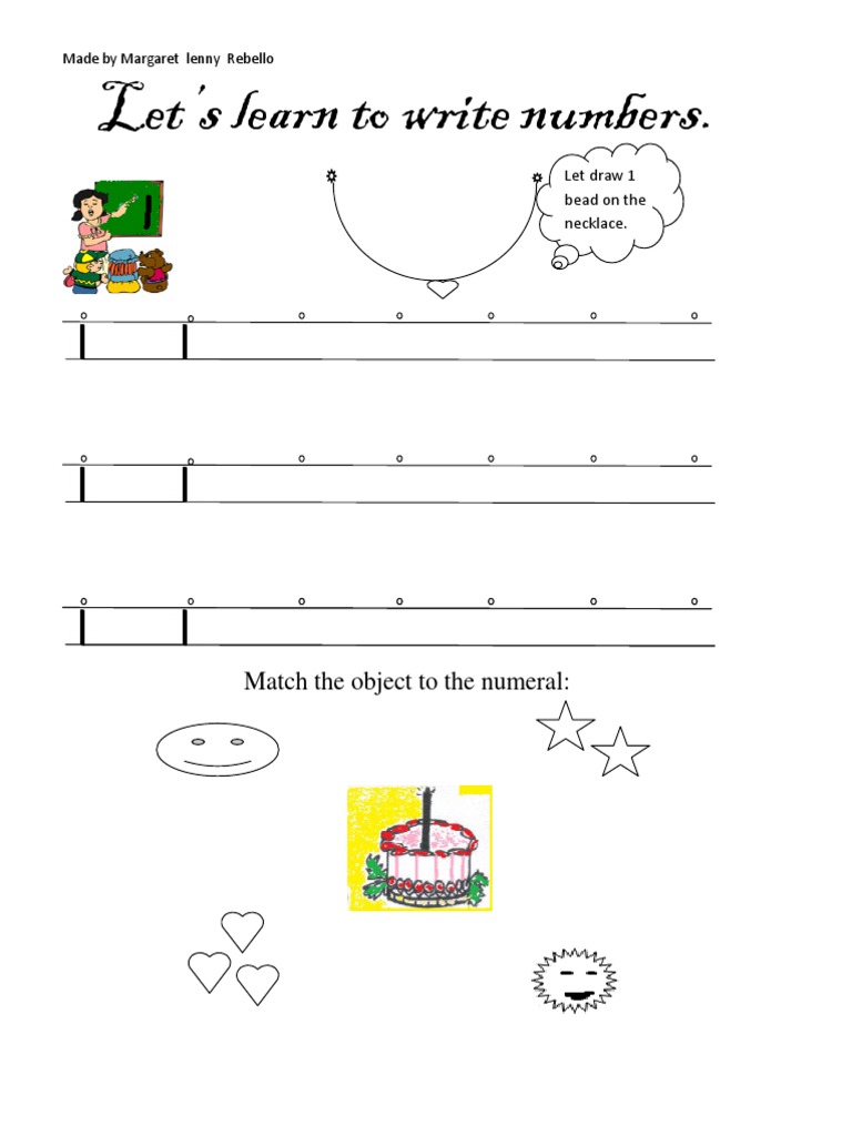 Let’s learn to write numbers.: Match the object to the numeral