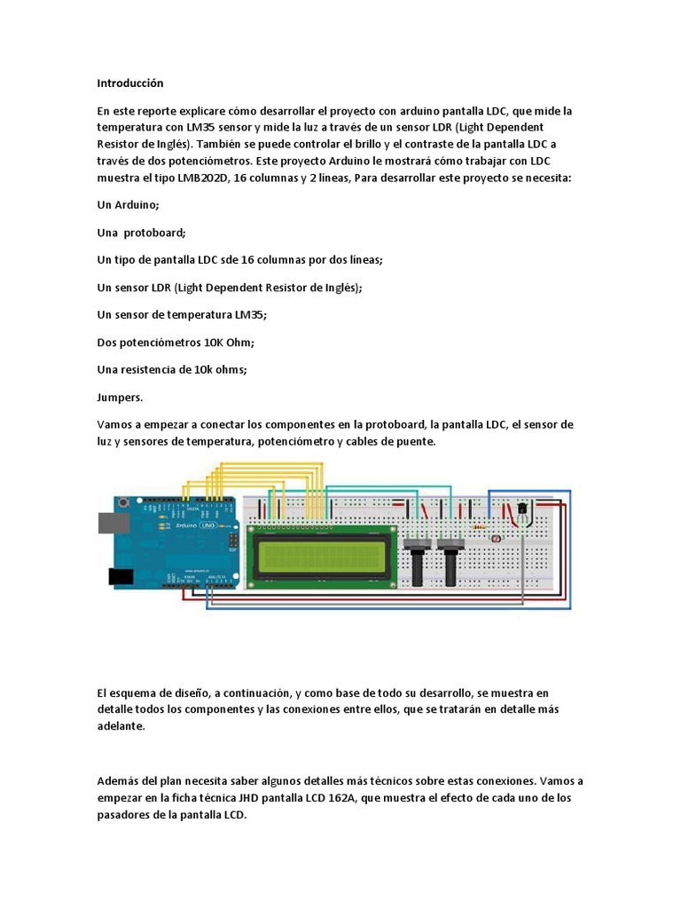 Luxómetro Arduino con LCD y LM35 | PDF | Arduino | Pantalla de cristal ...