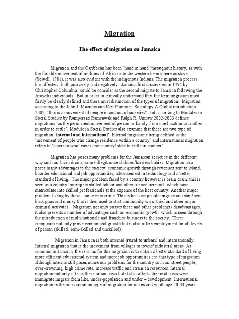 Impact of Migration on Jamaica's Society | PDF | Jamaica | Human Migration