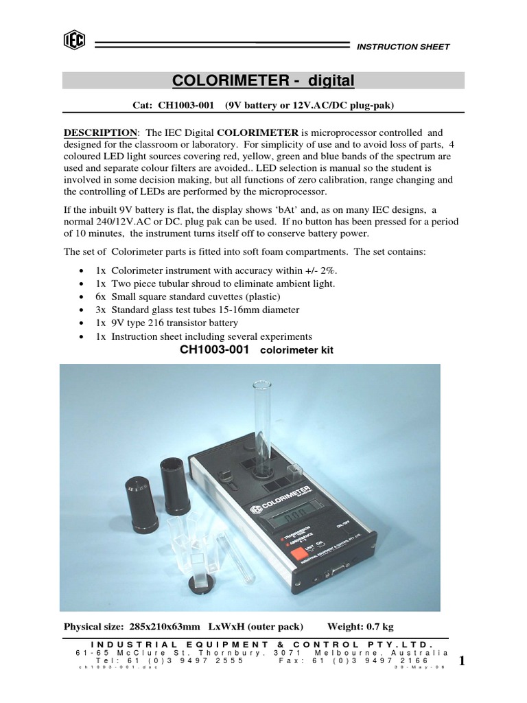 COLORIMETER Digital Cat CH1003001 (9V Battery or 12V.AC/DC Plug