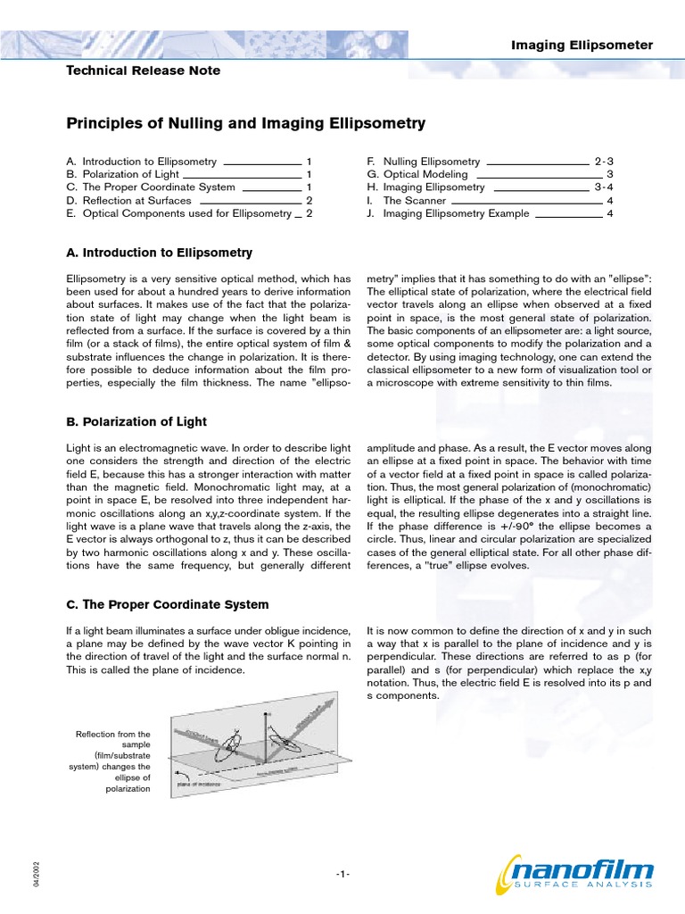 Principles of Nulling and Imaging Ellipsometry PDF Polarization (Waves) Physical Phenomena