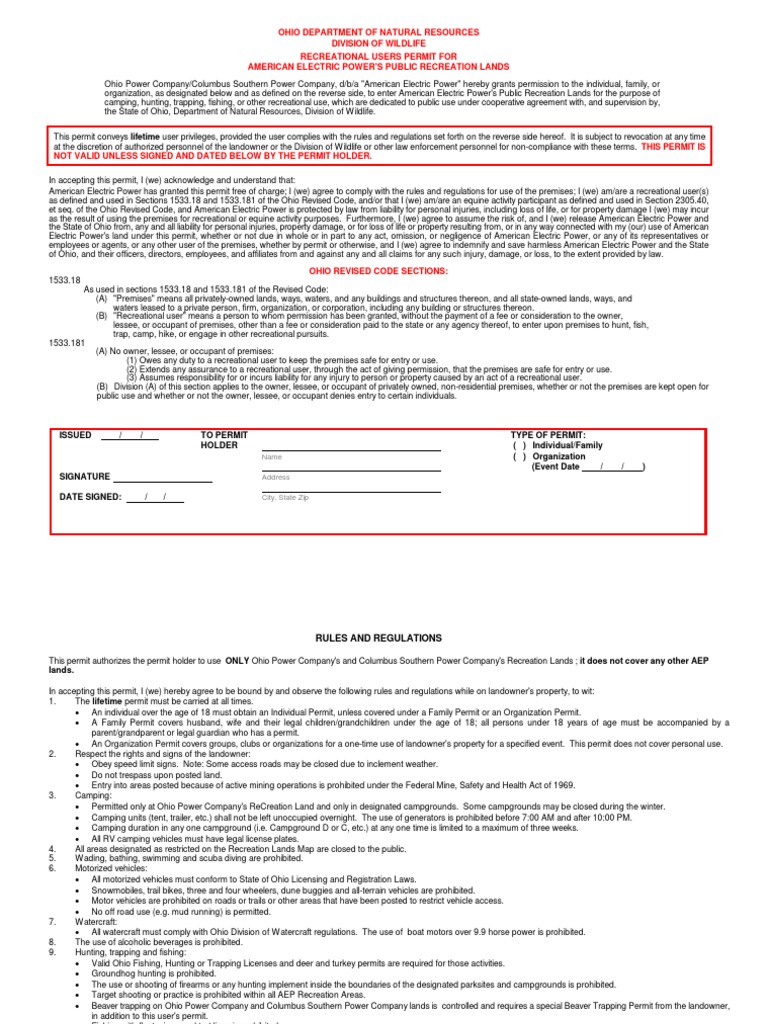 Aep Permit Campsite Lease