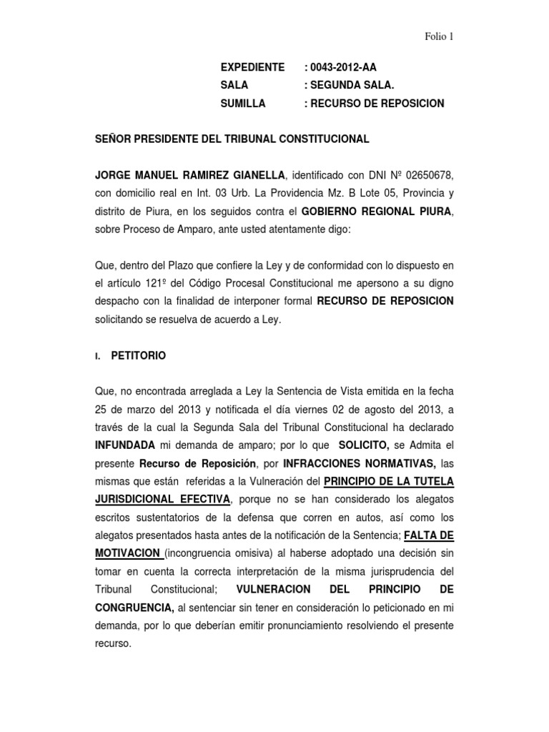 RECURSO DE REPOSICION JMRG.pdf | Sindicato | Derecho laboral