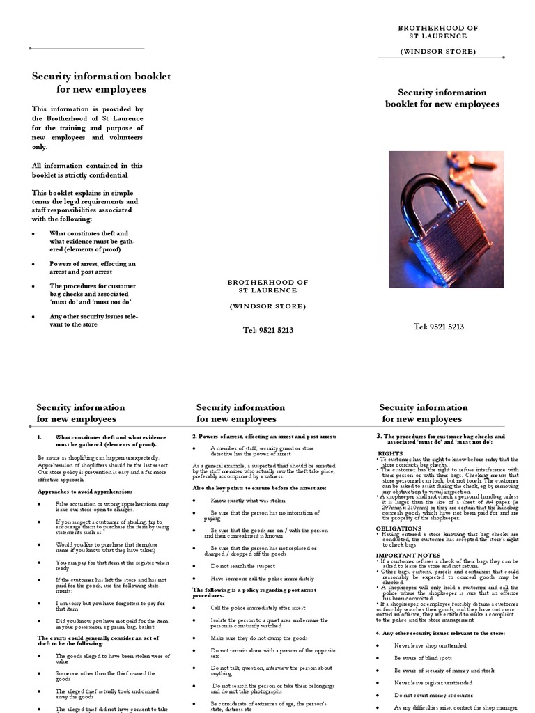 Security Booklet | PDF | Theft | Arrest