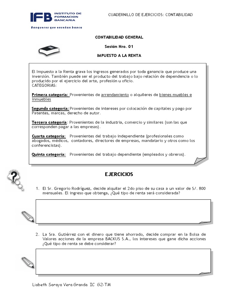 Ejercicios de Impuesto a la Renta | PDF | Contabilidad | Impuesto sobre ...