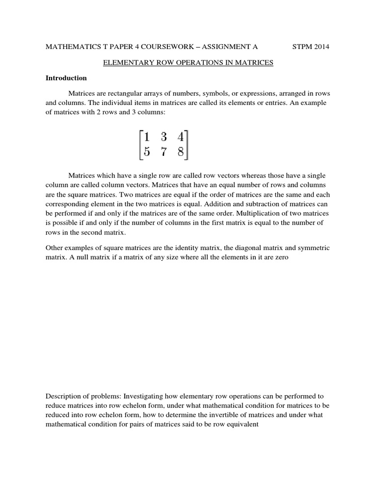 Elementary Row Operations in Matrices | PDF | Determinant | Matrix ...