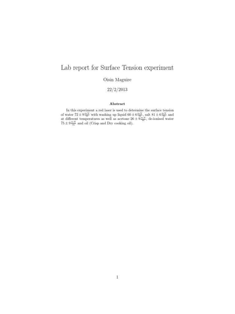 Lab Report 2 PDF Surface Tension Liquids