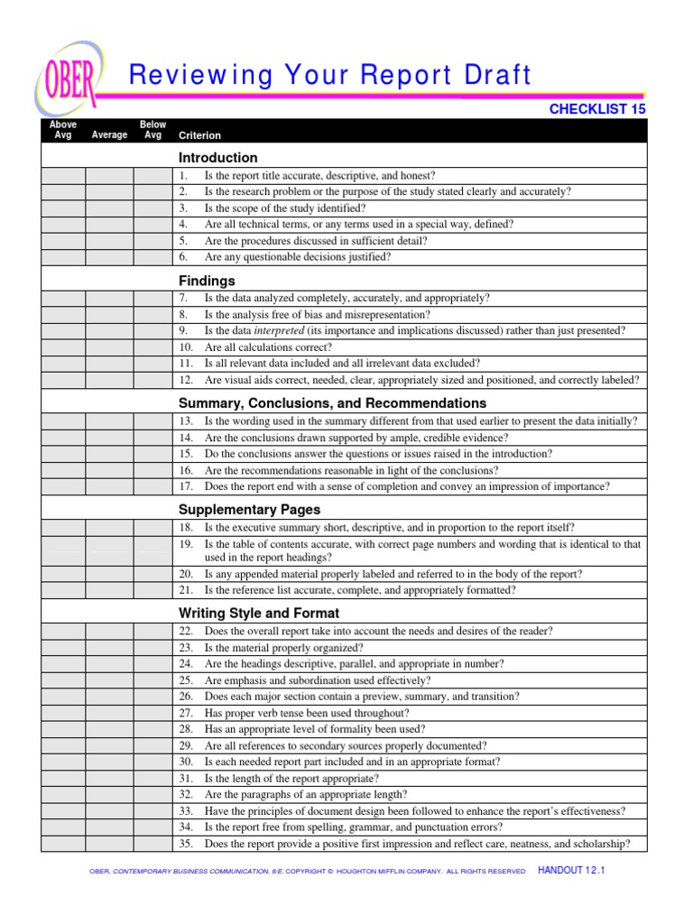 Ch12 - 01 - Report Writing Checkllist | PDF | Data | Cognitive Science