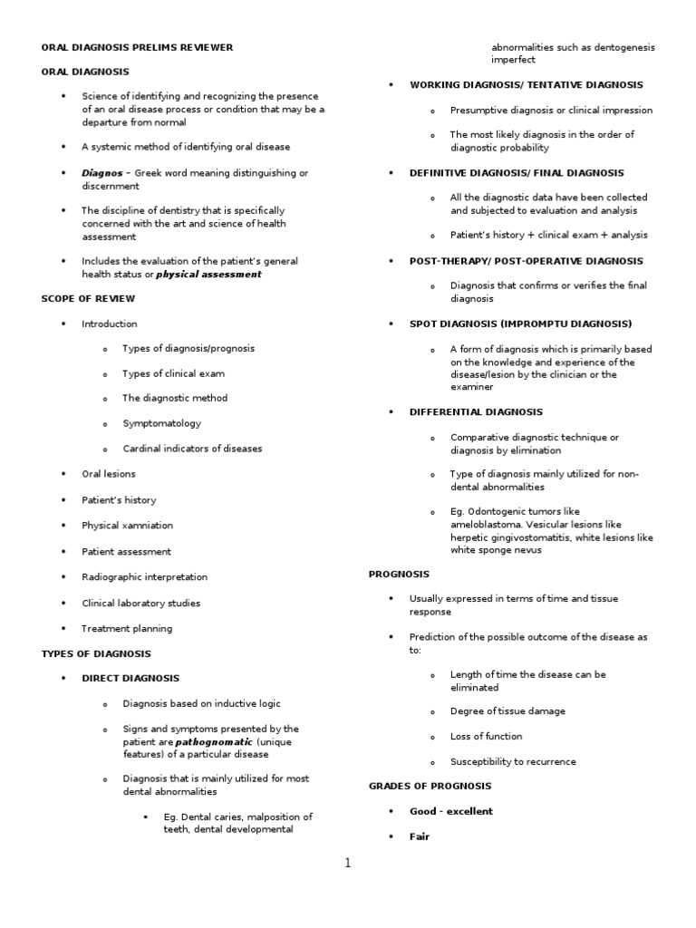 Oral Diagnosis Prelims Overview | PDF | Cutaneous Conditions | Medical ...