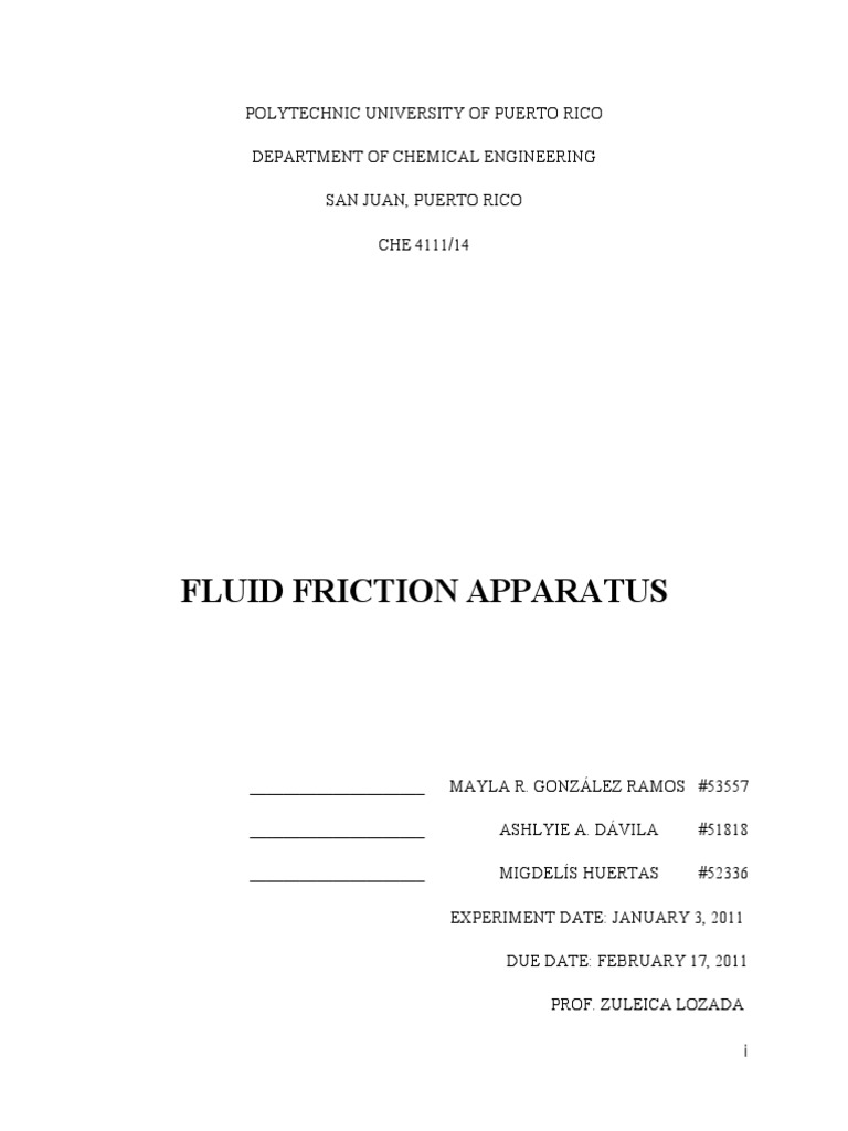 Fluid Friction Experiment and Analysis | PDF | Reynolds Number ...
