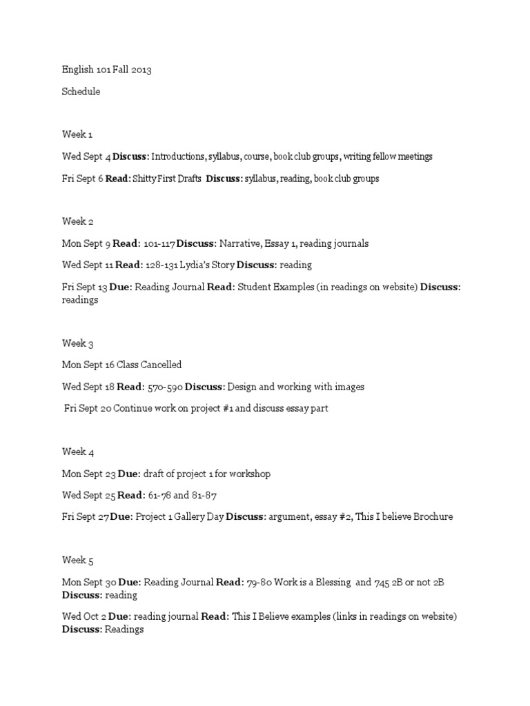 English 101 Fall 2013 Schedule Pdf Essays Writing