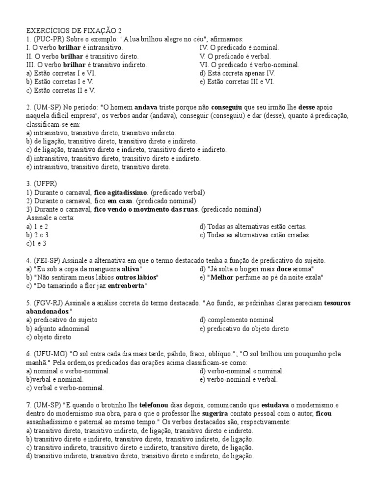 Predicativo Do Objeto Exercicios 8 Ano Com Gabarito