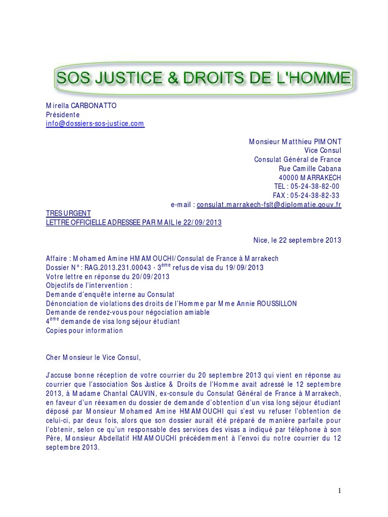 Lettre Au Vice Consul de France Marrakech Du 22092013  SosJustice