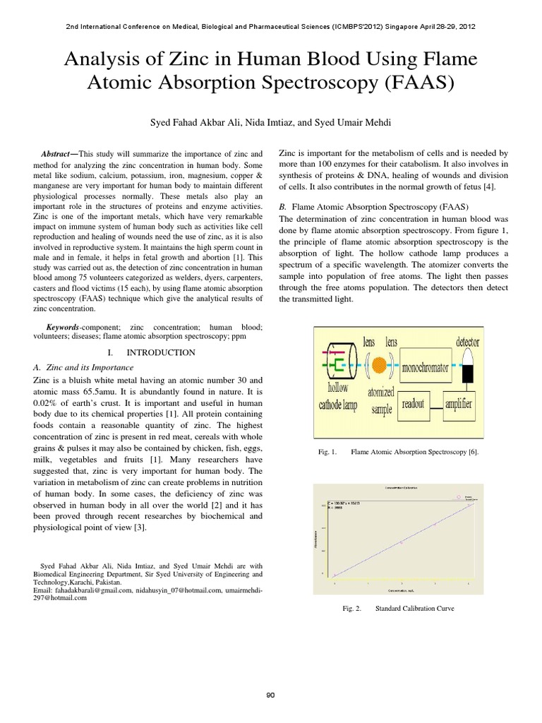 Analysis of Zinc in Human Blood | PDF | Zinc | Atomic Absorption ...