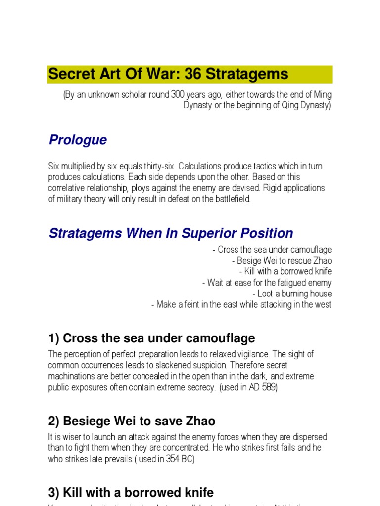 Secret Art of War 36 Stratagems PDF Military Violence