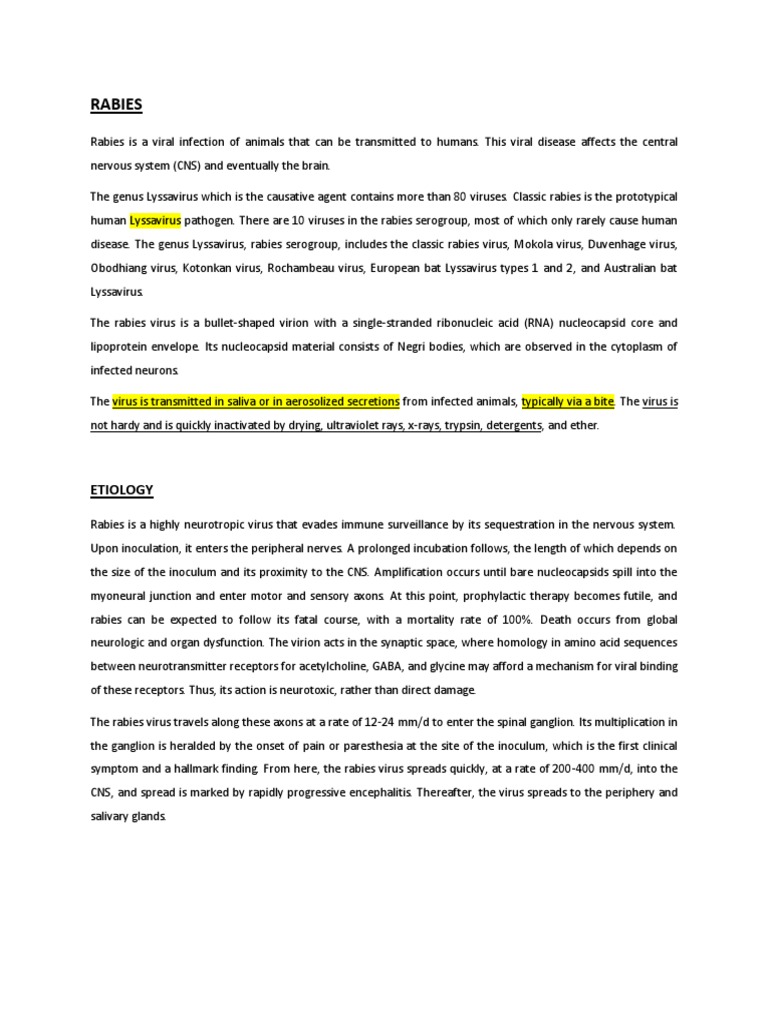 Rabies-Complete Report - San Lazaro Hospital | PDF | Rabies | Virus