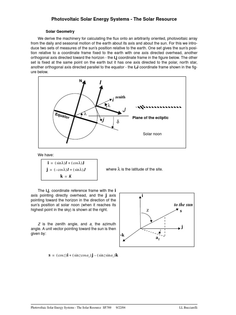 Solar Geometry for Photovoltaic Systems | PDF
