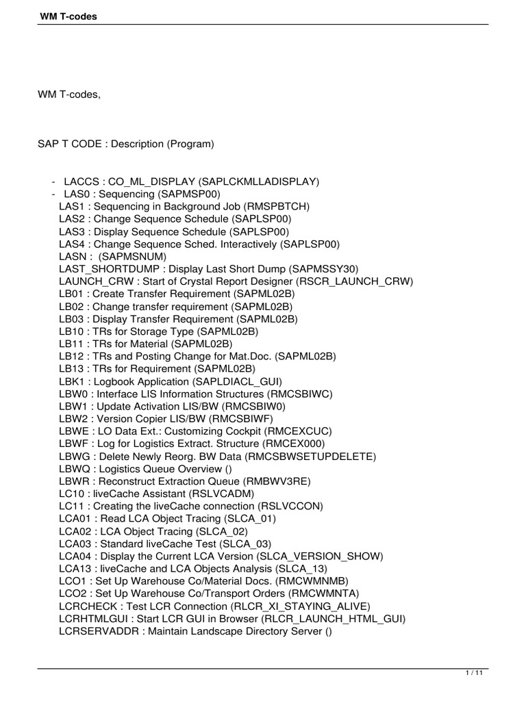 An Insightful Guide to Common WM T-Codes | PDF | Warehouse | Inventory