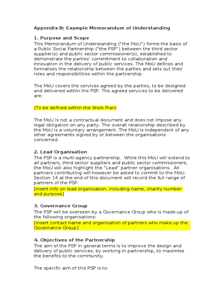 MOU Sample 2 PublicPrivate Partnership Memorandum Of Understanding