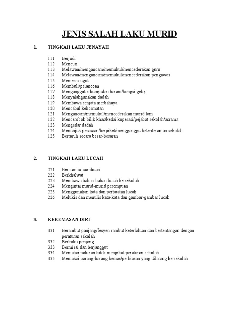 Jenis Salahlaku Murid