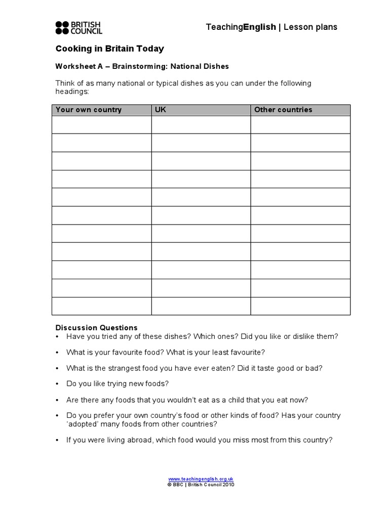 Cooking-Britain-Esl Worksheets | PDF | British Cuisine | Restaurants