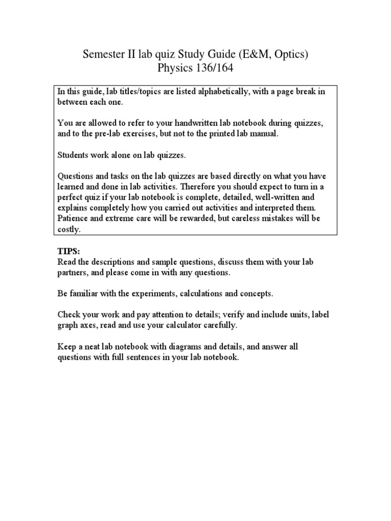 Phys136 164 Semester2 Lab Quiz Study Guide | PDF | Resistor