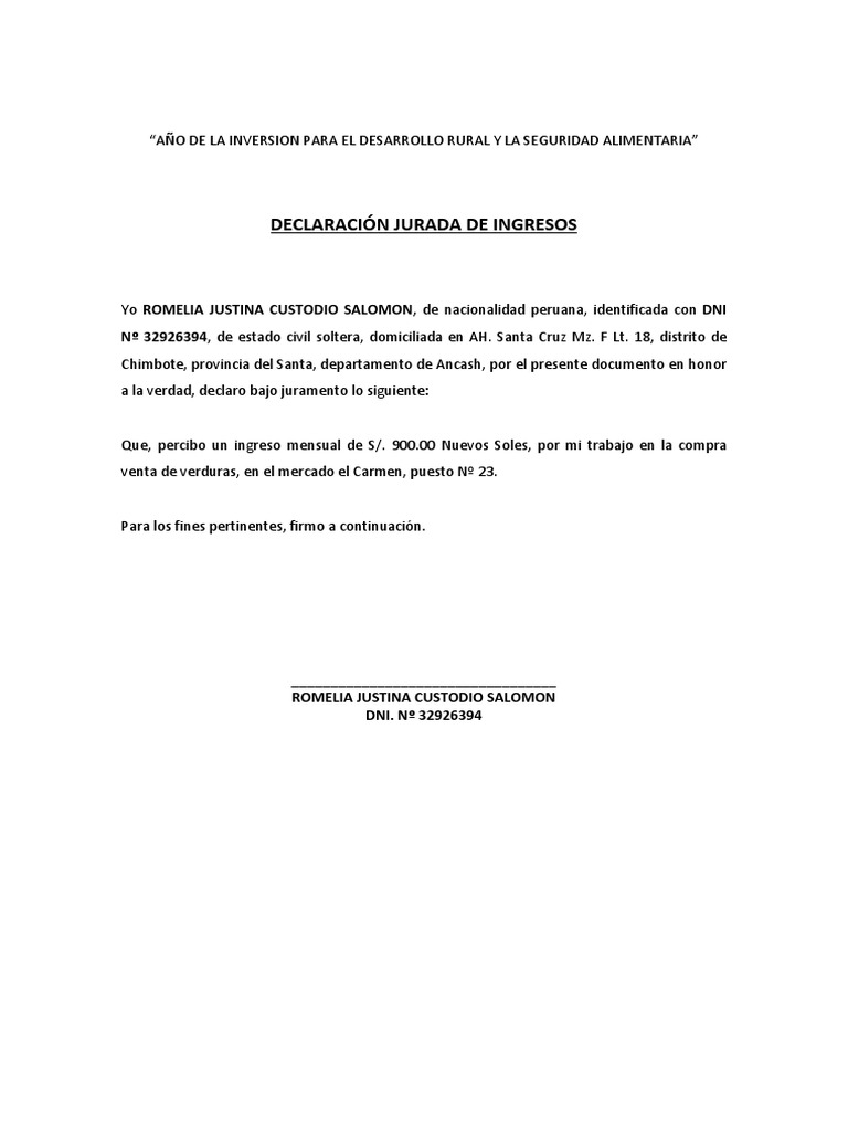 Declaracion Jurada de Ingresos | PDF