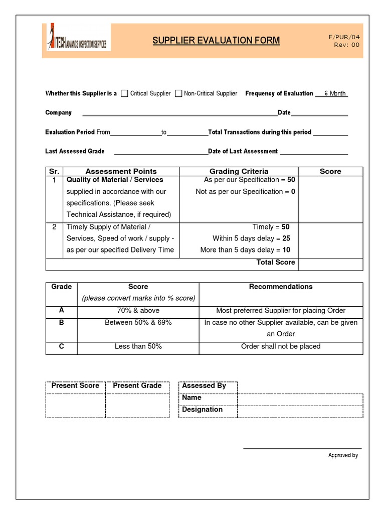 Supplier Evaluation Form Template | PDF | Career & Growth | Finance ...