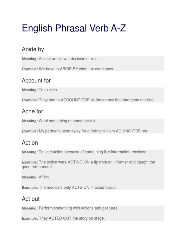 English Phrasal Verbs Guide | PDF | Language Arts & Discipline | Self ...
