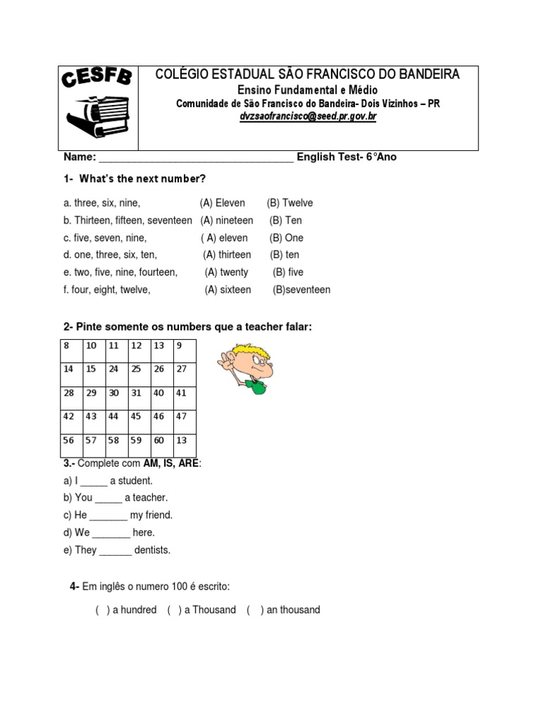 English Test for 6th Grade Students | PDF