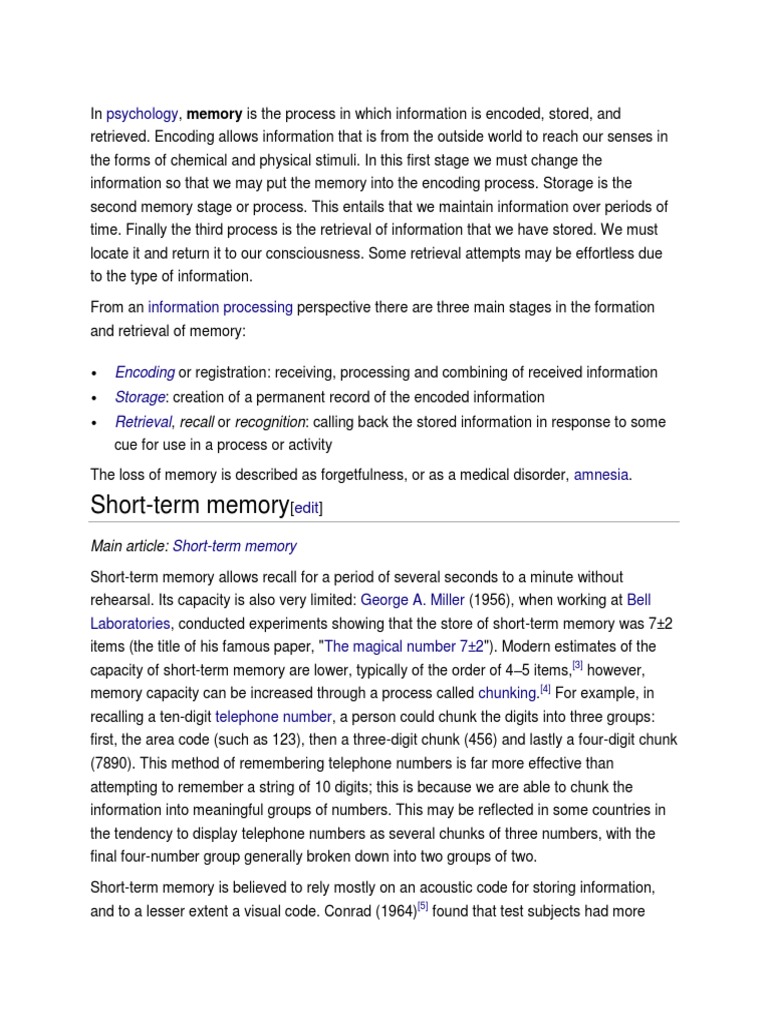 ShortTerm Memory Psychology PDF Memory Recall (Memory)