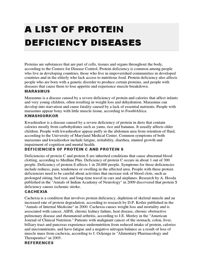 A List of Protein Deficiency Diseases Malnutrition Weight Loss