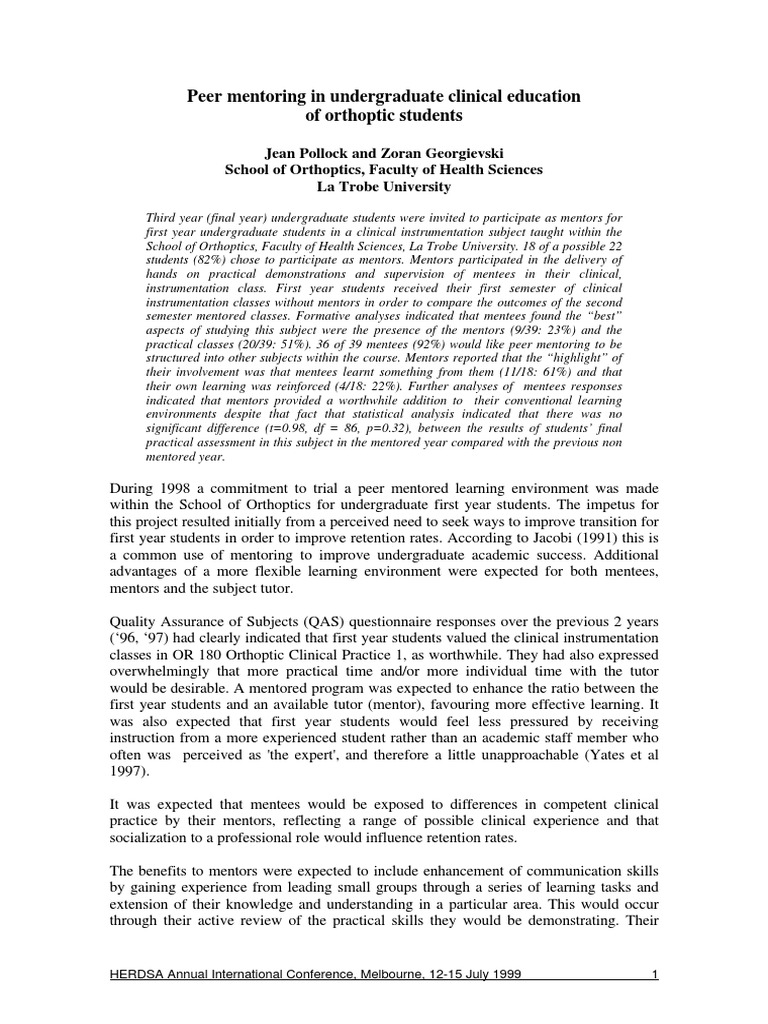 Peer Mentoring in Undergraduate Clinical Education of Orthoptic ...