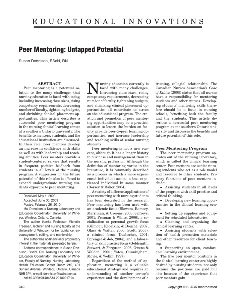 Peer Mentoring Untapped Potential | PDF | Mentorship | Nursing