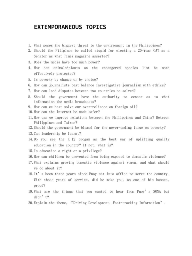 Extemporaneous Topics Public Opinion Mass Media