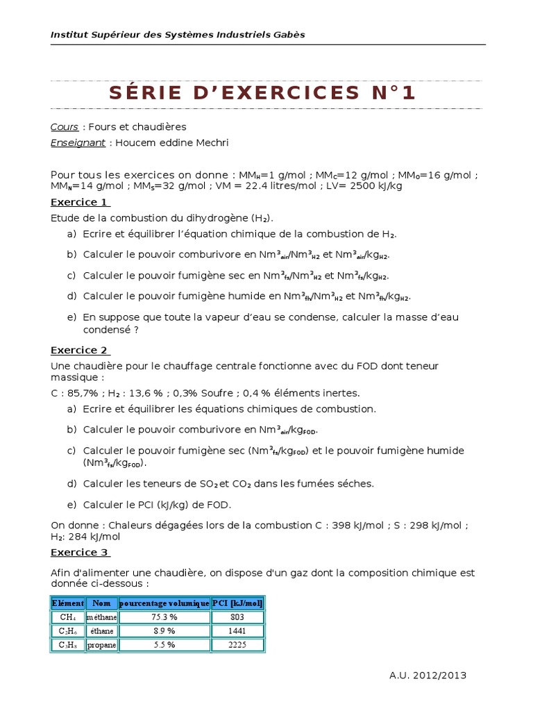 Analyse de la combustion des combustibles | PDF | La combustion | Gaz