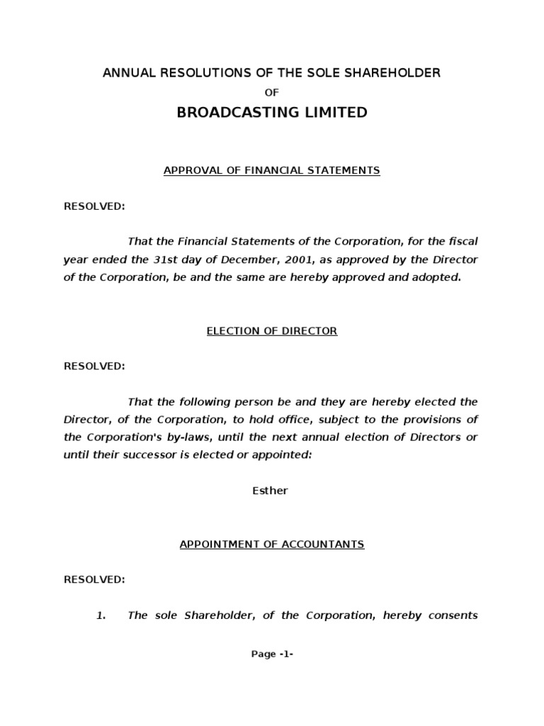 Broadcasting Ltd. 2001-2002 Resolutions | PDF | Business | Finance ...