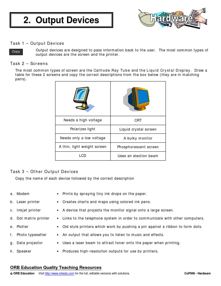 Output Devices: Types and Functions | PDF | Computers | Technology ...
