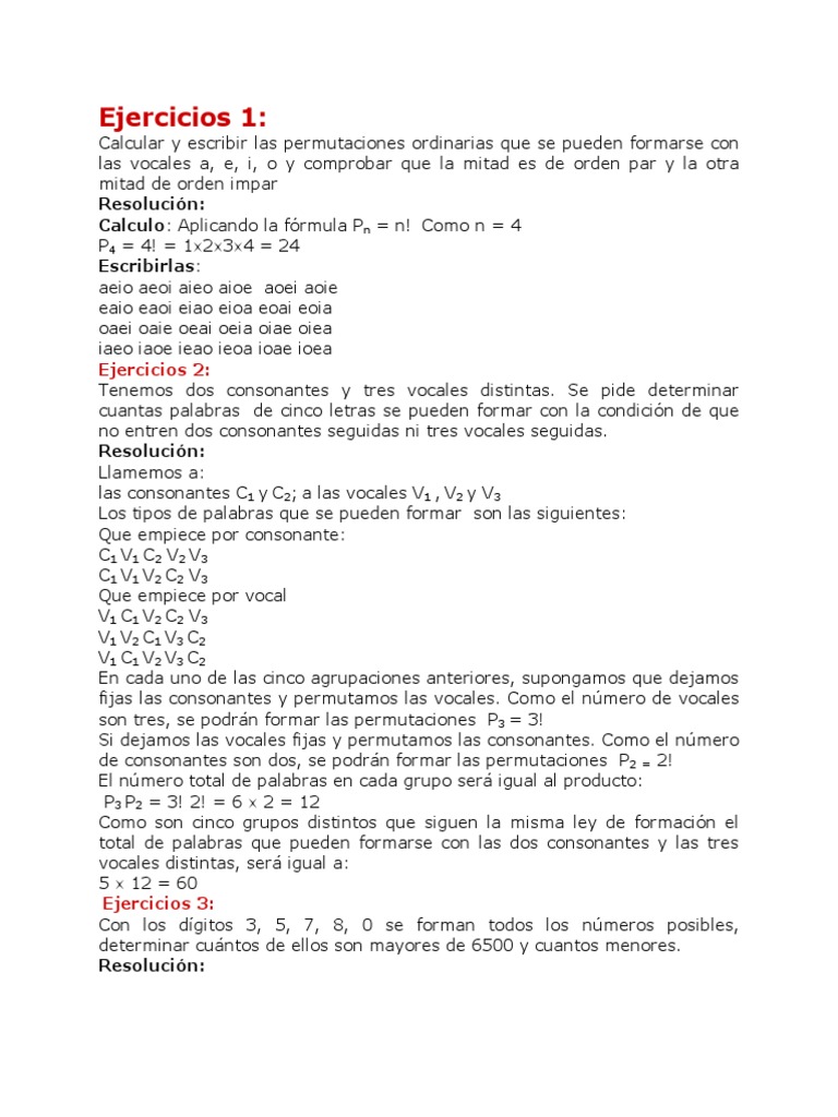 Ejercicios De Combinatoria I | Ejercicios de Combinaciones para ...