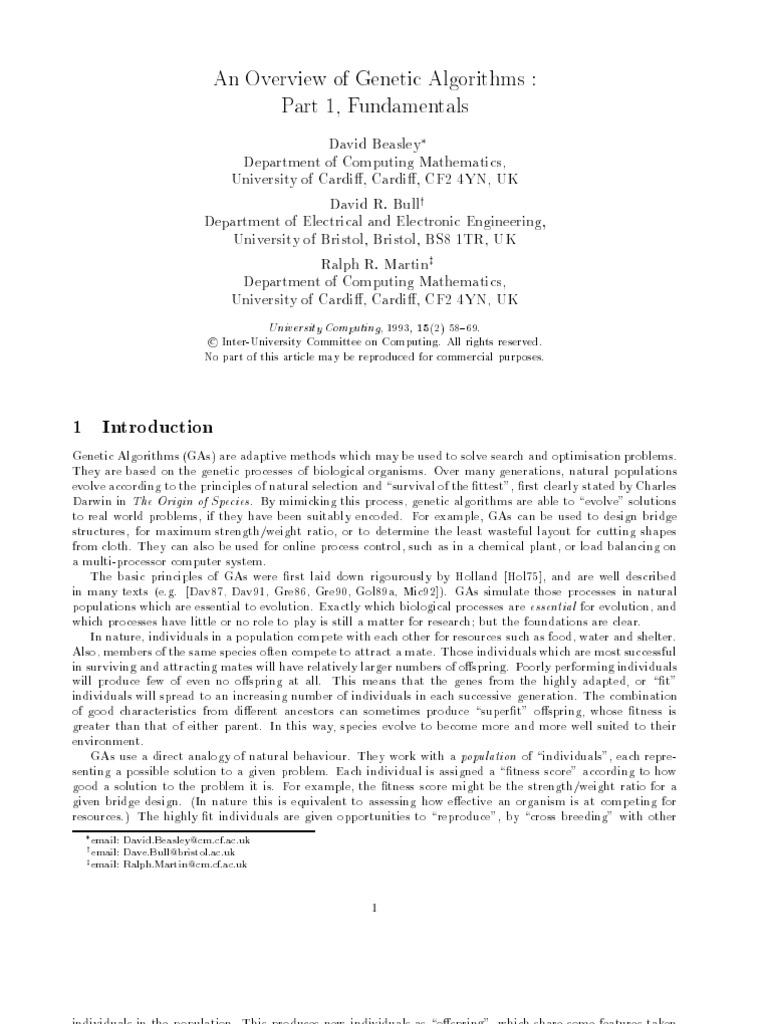 An Overview of Genetic Algorithms: Part 1, Fundamentals | PDF | Genetic ...