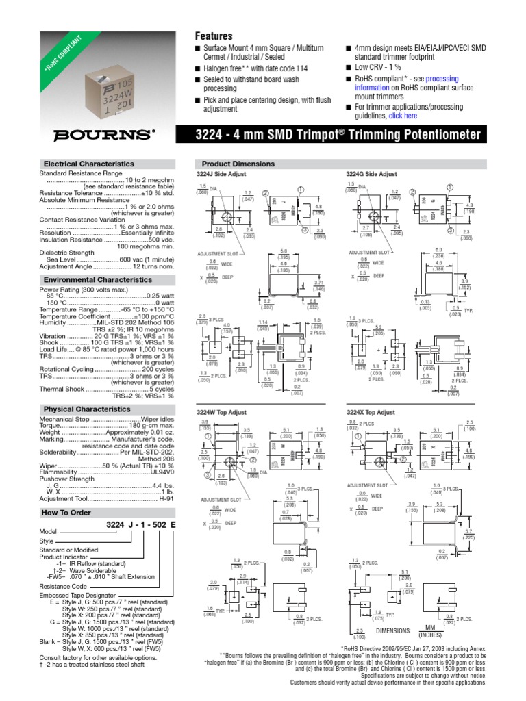 3224 - 4 MM SMD Trimpot Trimming Potentiometer: Features | PDF